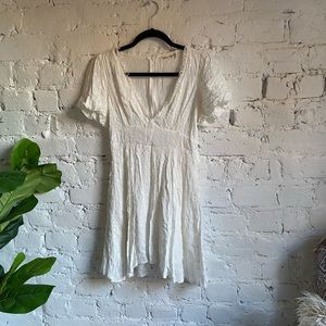 White Mini Dress with Embroidered Flowers